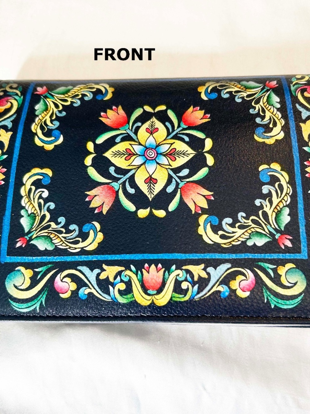 WALLET ON A STRING WITH RFID, TUSCAN TILES BLUE MULTICOLOUR, HAND PAINTED, ONE-